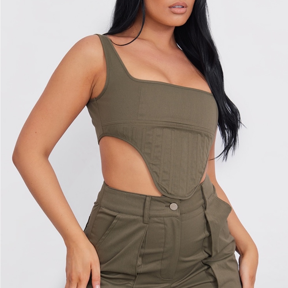 PLT Dark Khaki Structured Cargo Corset
